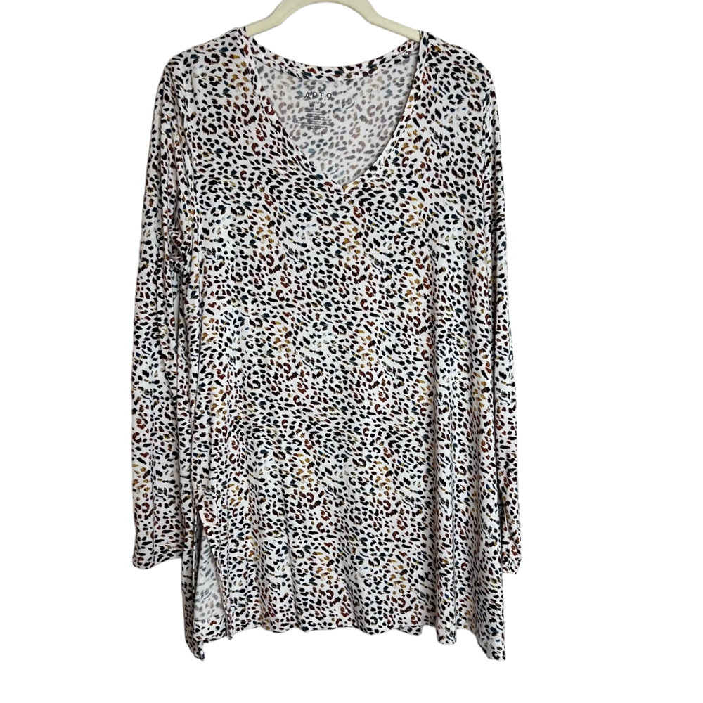 Apt 9 Essentials Womens Long Sleeve Tee Large Multicolor Animal Print Rayon Spx